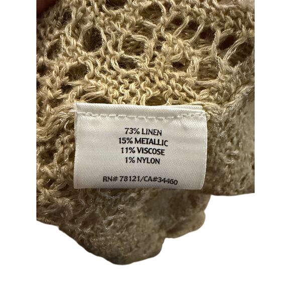Eileen Fisher Shrug Cardigan Sweater Sz Medium Tan Crochet Knit Open Linen Blend - Picture 5 of 13